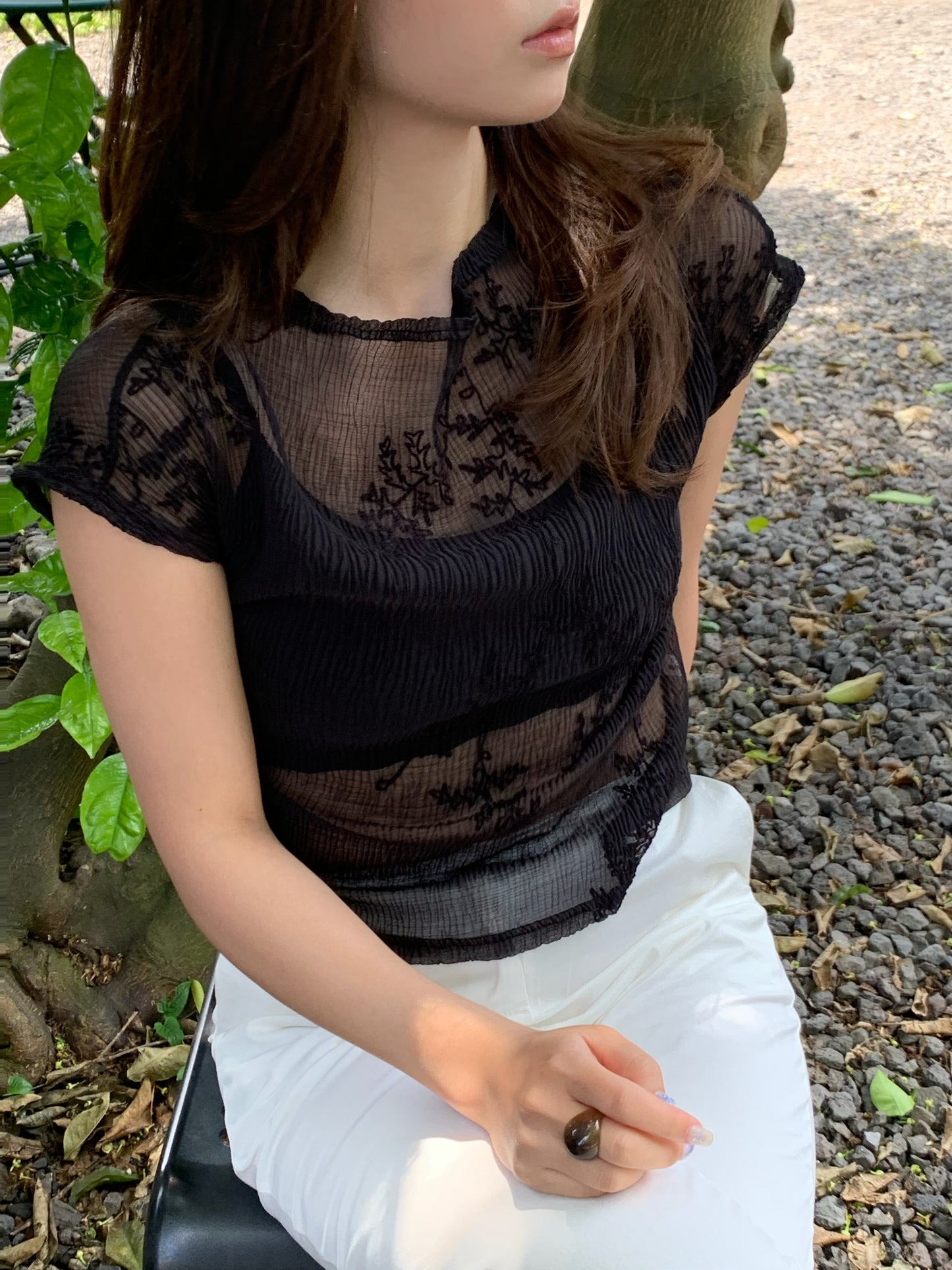 see-through flower blouse / 2color