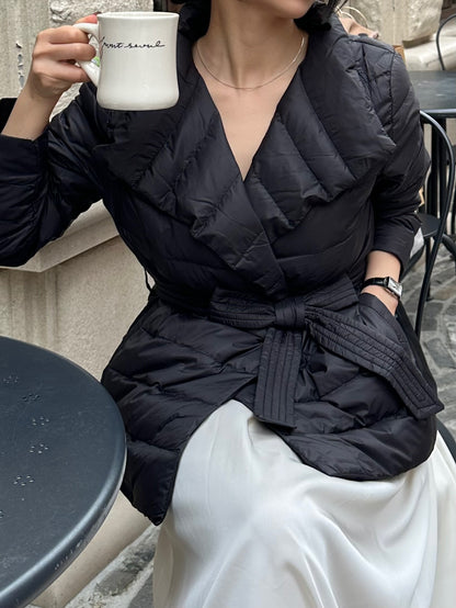 【即納】2way waist ribbon short down / black