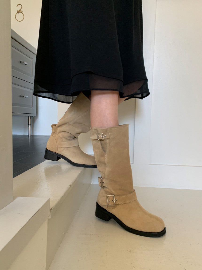 suede belt middle boots (本革) / 3color