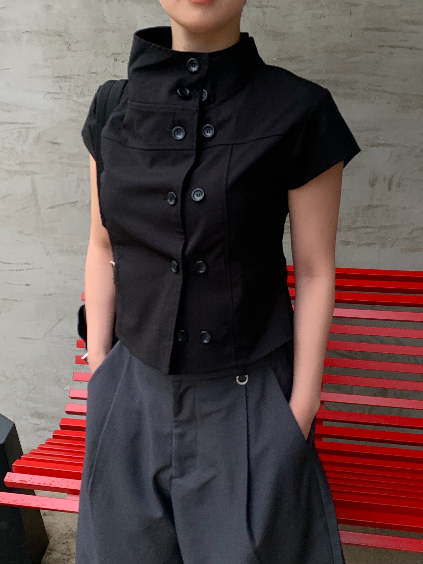 double button trench blouse / 2color