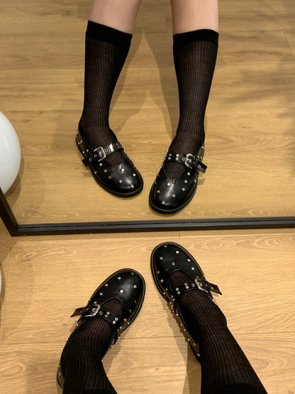 round belt studded loafer