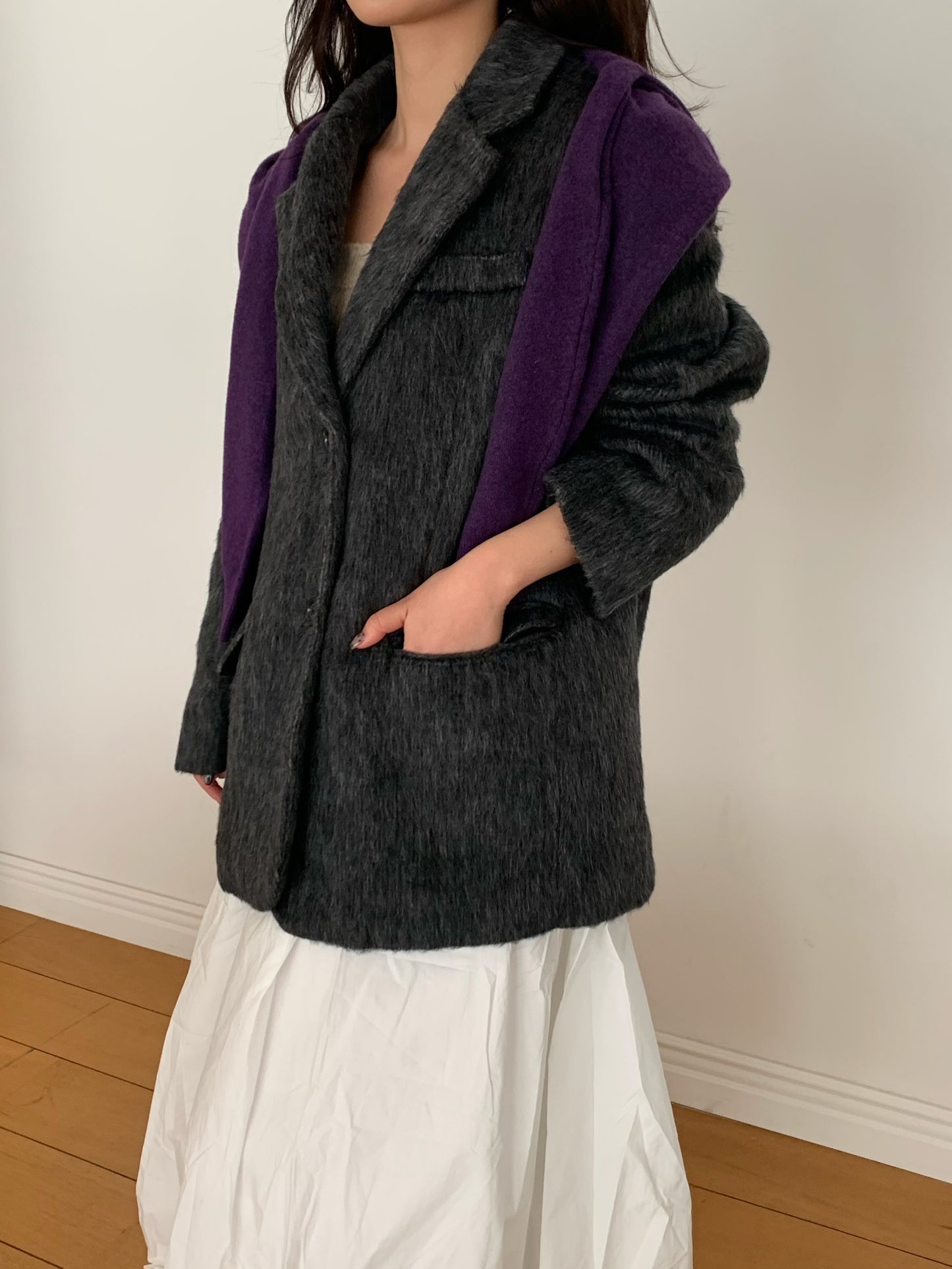 【予約】shaggy overfit jacket coat / ash black