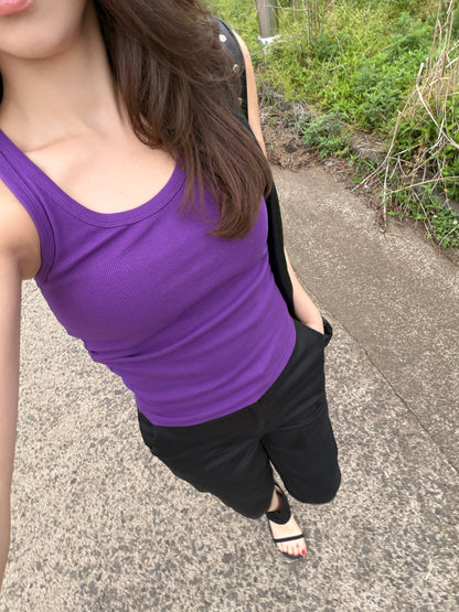 sleeve less round neck top / 6color