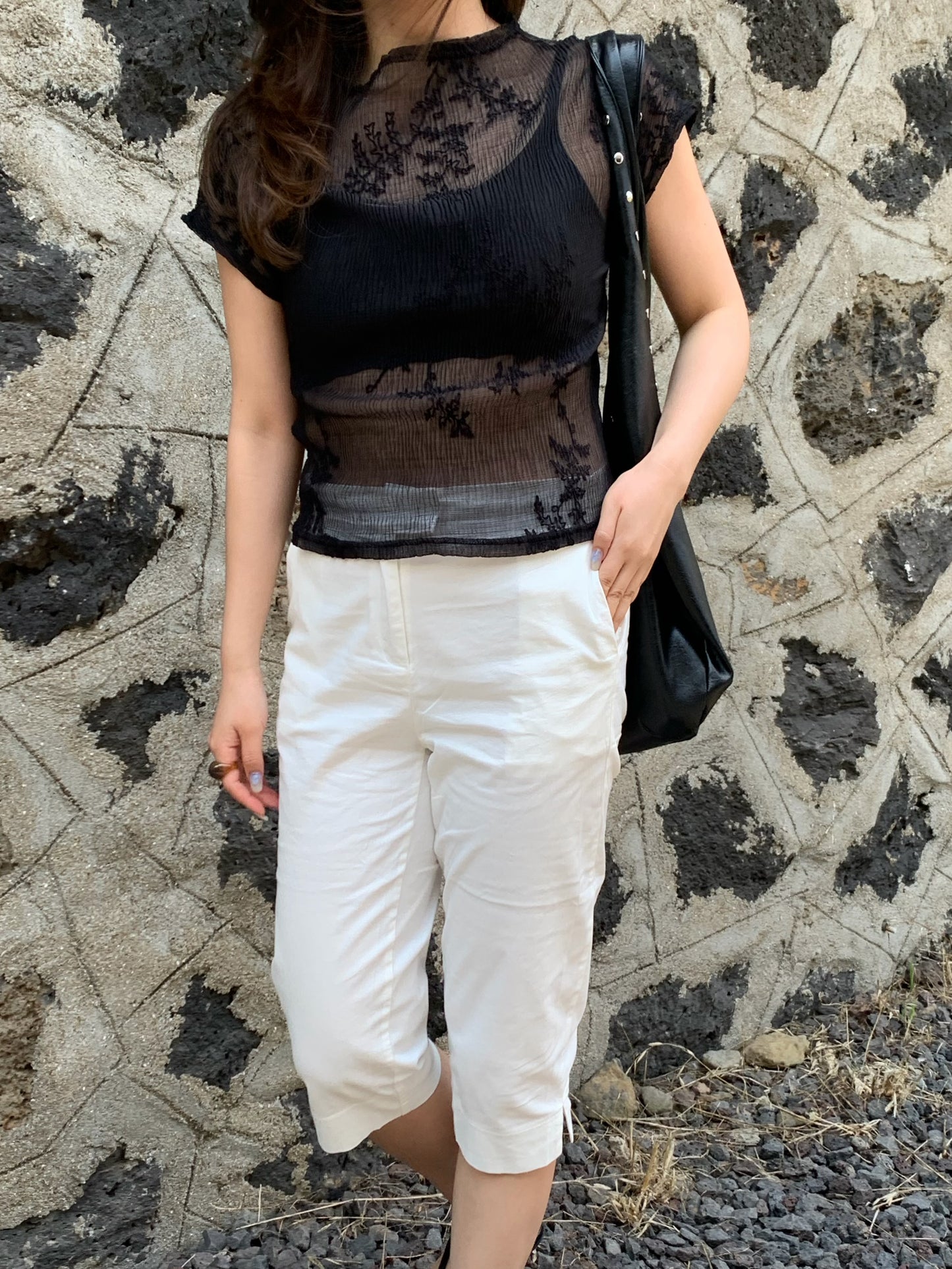 see-through flower blouse / 2color
