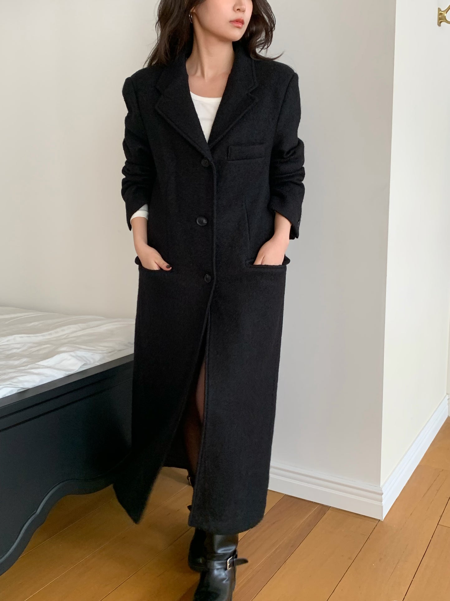 【予約】◆送料無料◆teddy long coat  / black