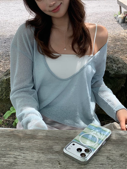 deep Vneck see through knit / 2color