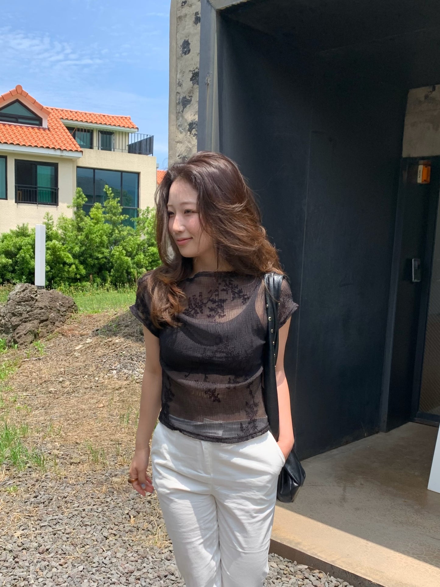 see-through flower blouse / 2color