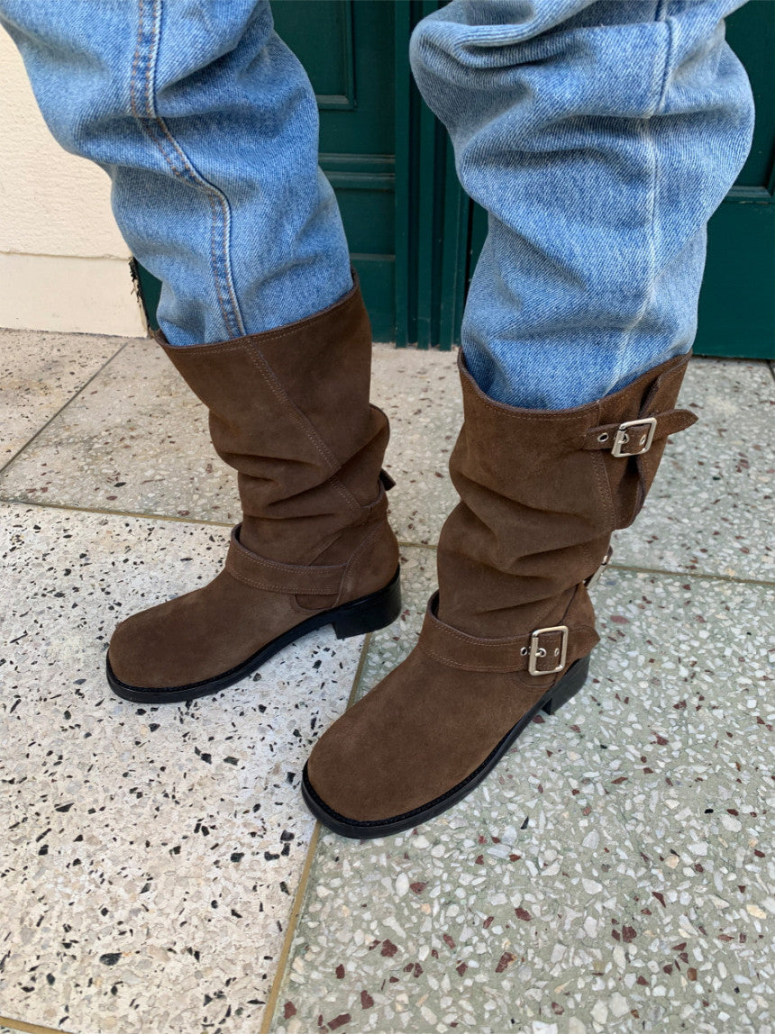 suede belt middle boots (本革) / 3color