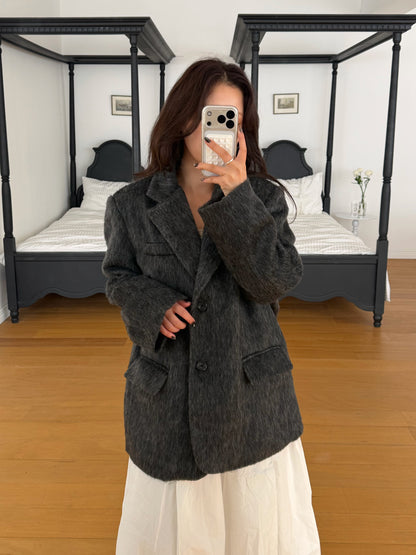 【予約】shaggy overfit jacket coat / ash black