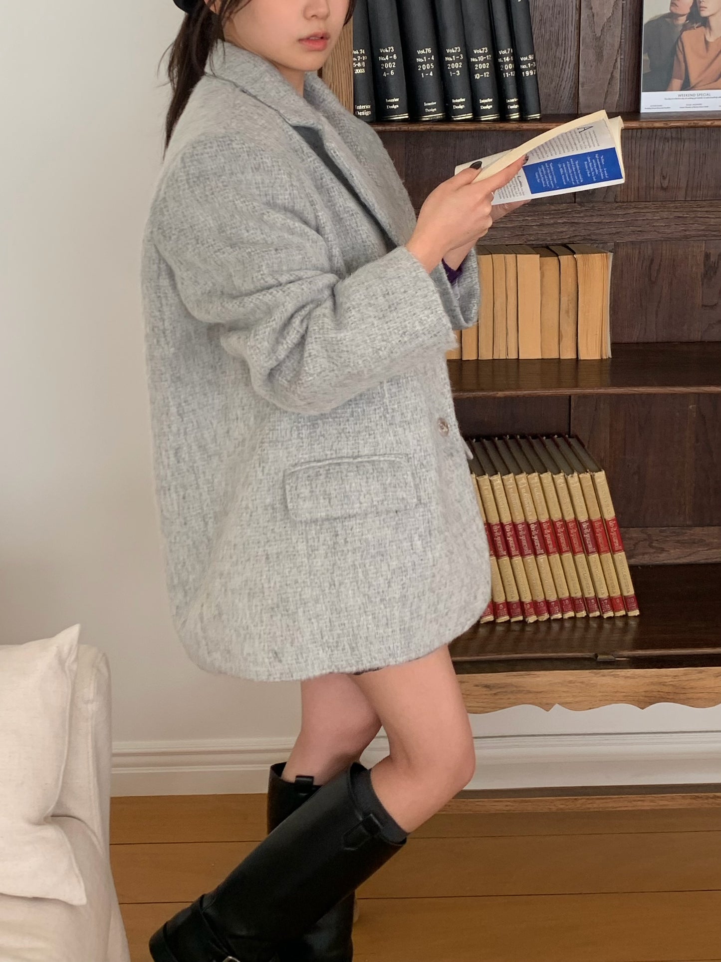 【予約】shaggy overfit jacket coat / light gray