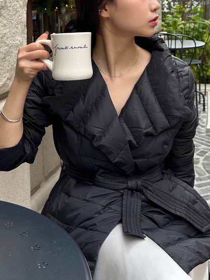 【即納】2way waist ribbon short down / black