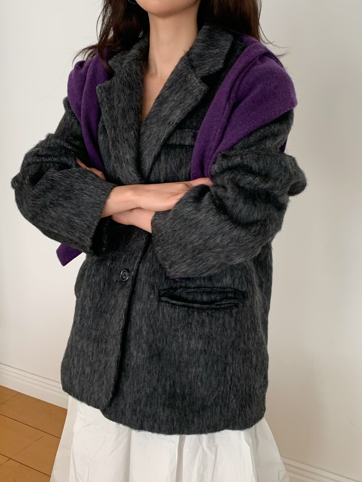 【予約】shaggy overfit jacket coat / ash black