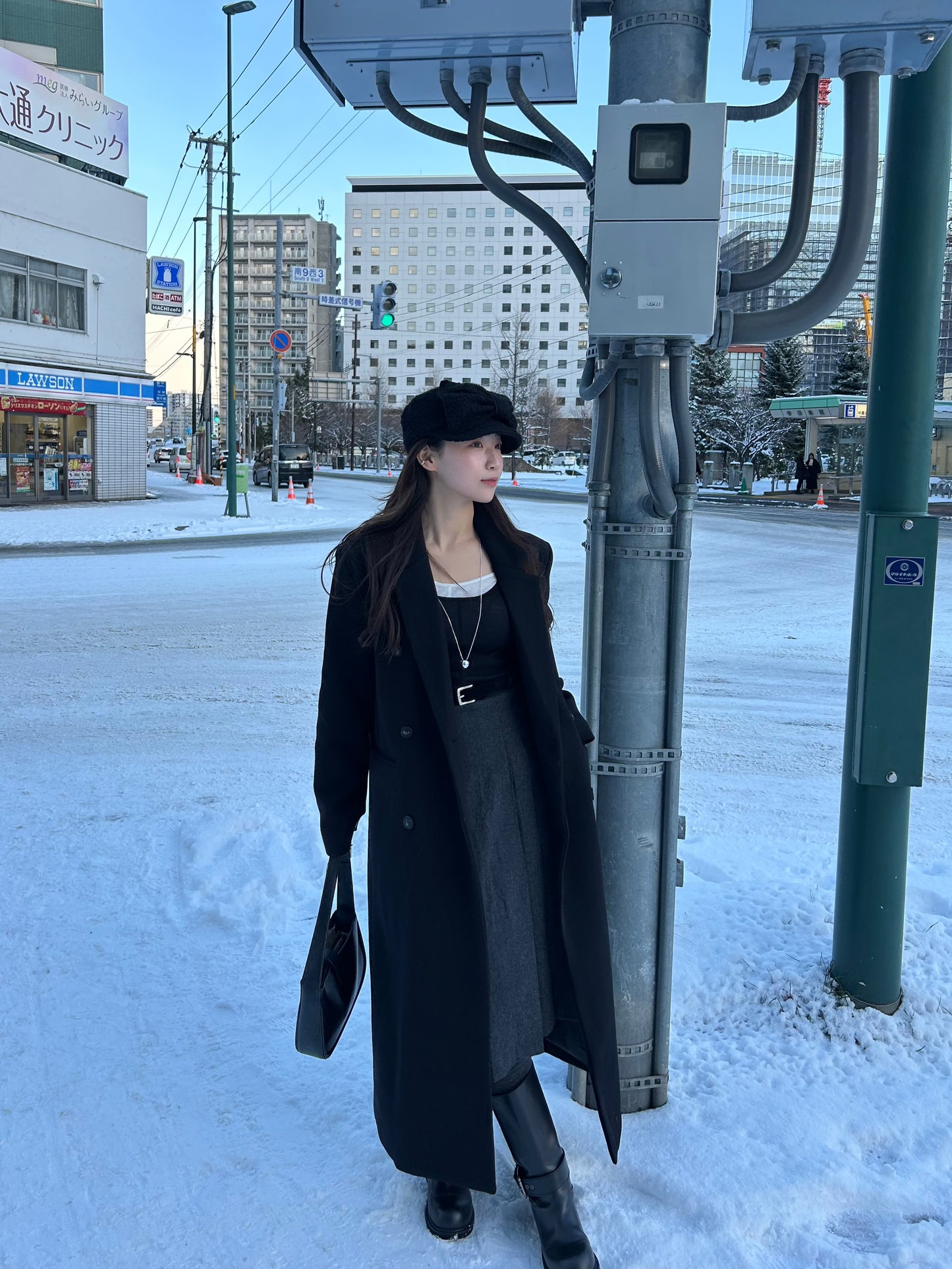 【即納】double bottun over chester coat / black