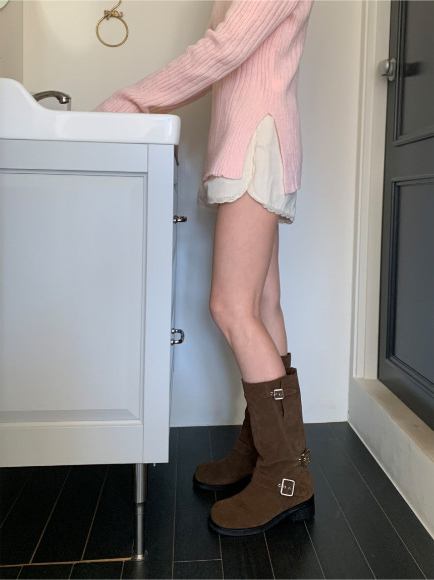 suede belt middle boots (本革) / 3color