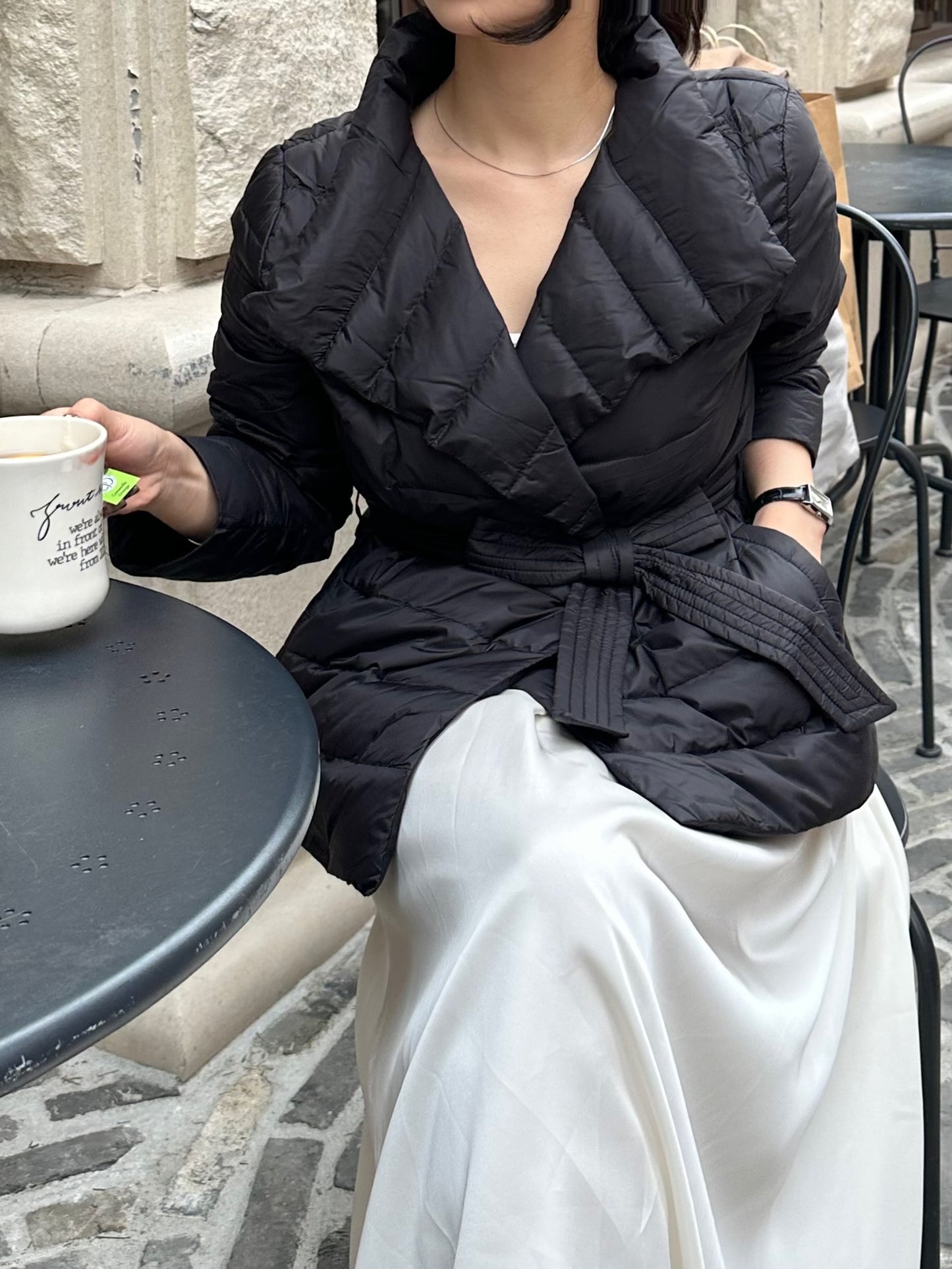 【即納】2way waist ribbon short down / black