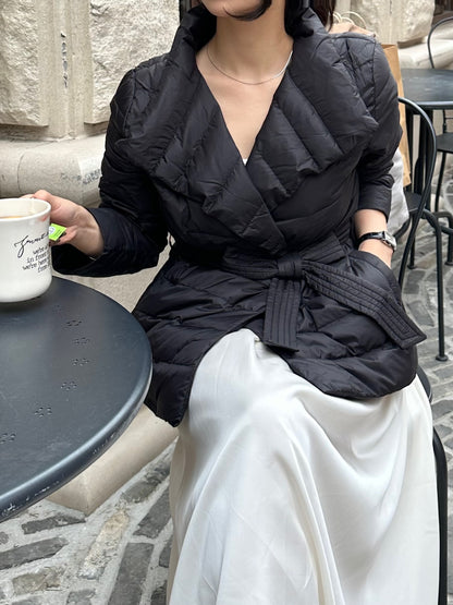 【即納】2way waist ribbon short down / black