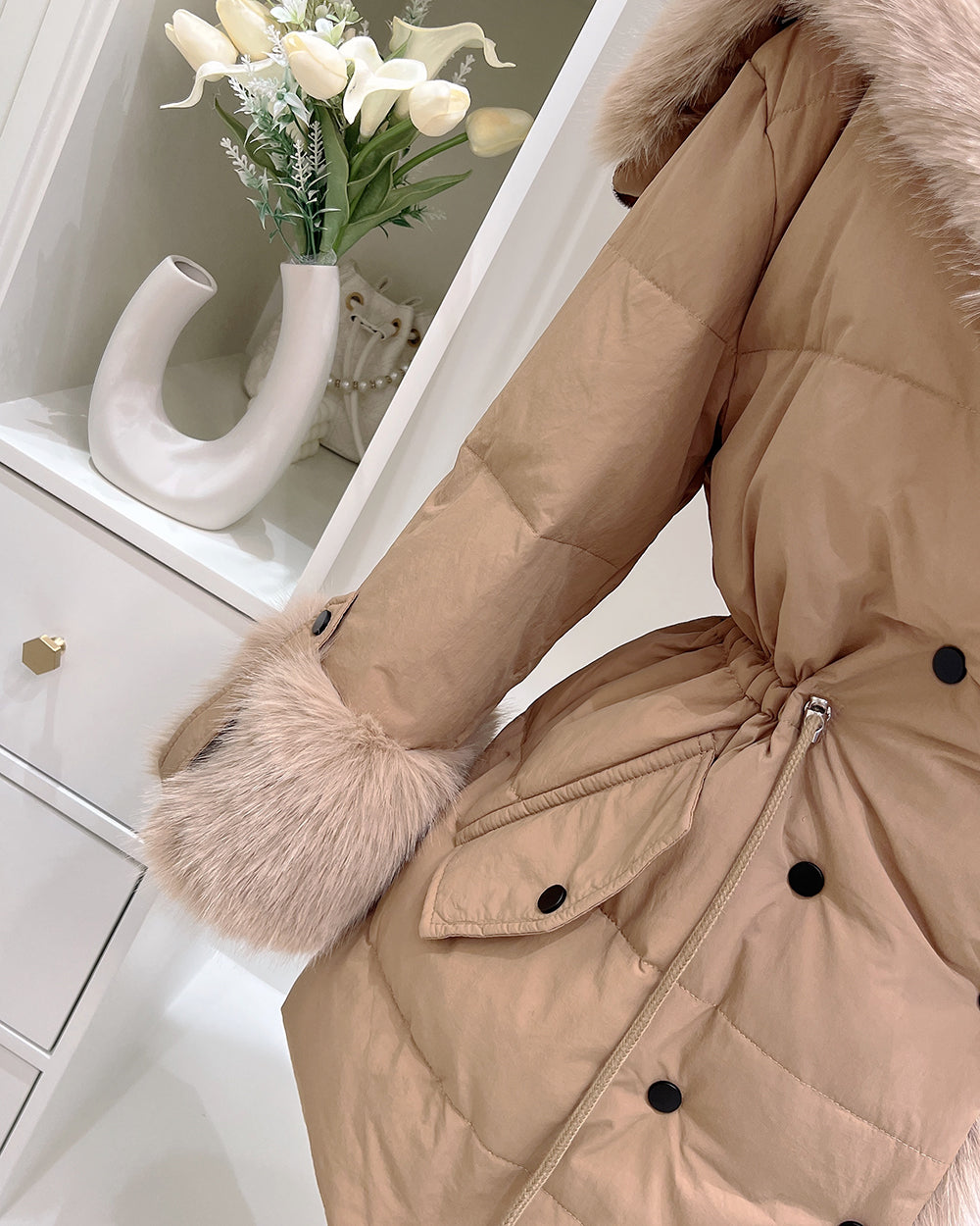 【即納】◆送料無料◆ double button middle fur down