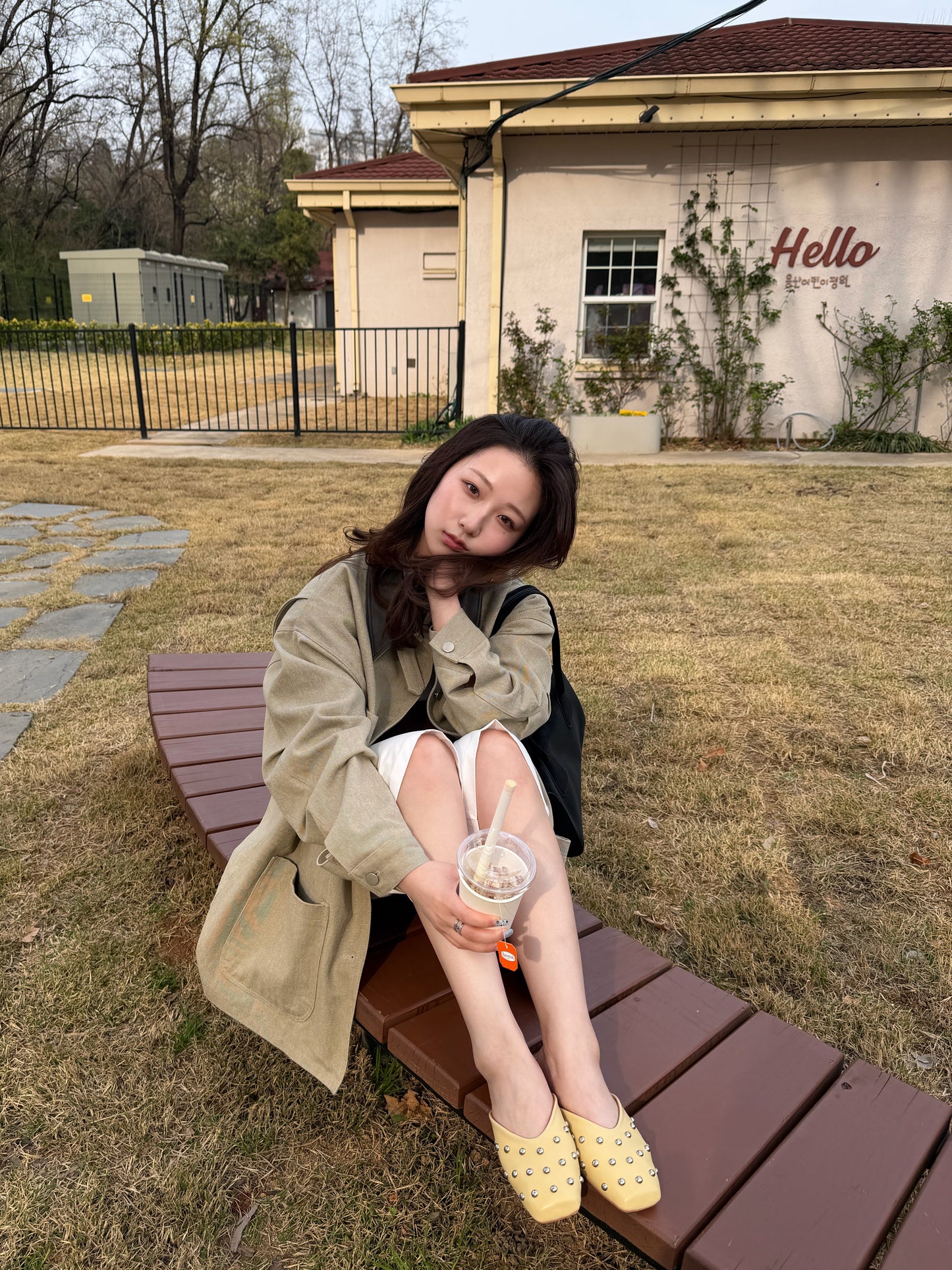 square pointed slipper / 2color