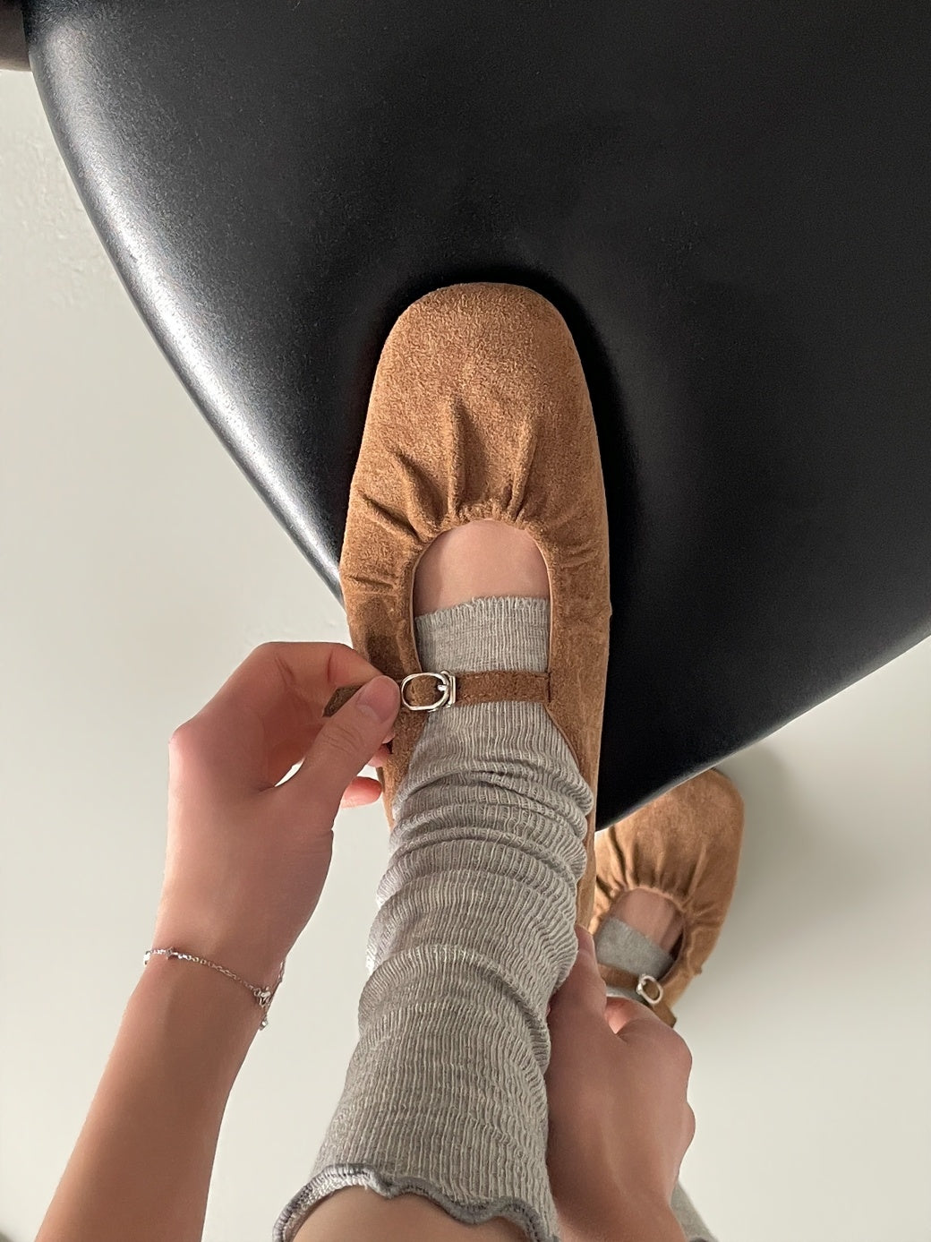 strap gather flat shoes / 2color