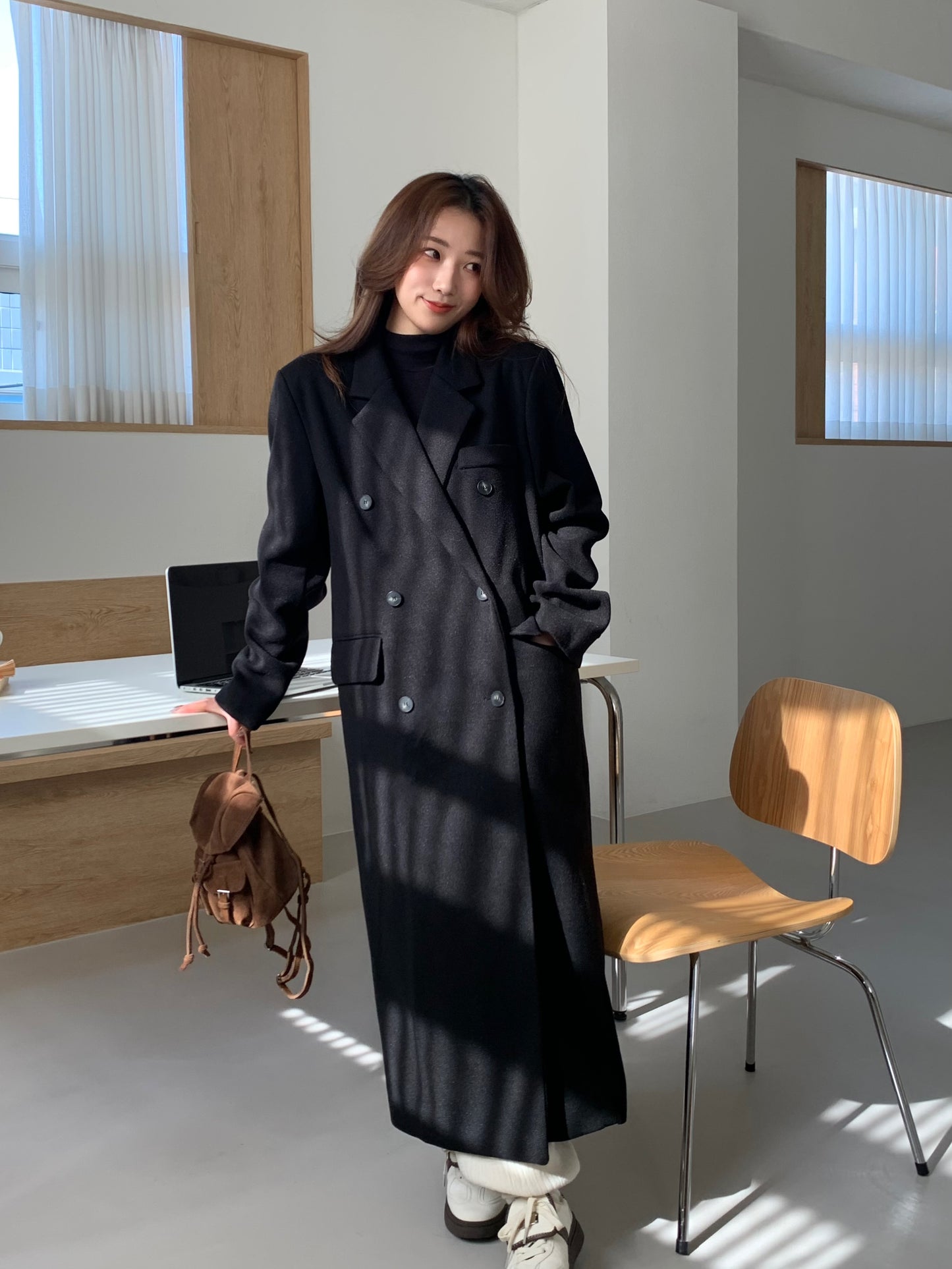 【即納】double bottun over chester coat / black