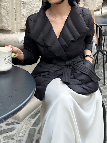 【即納】2way waist ribbon short down / black