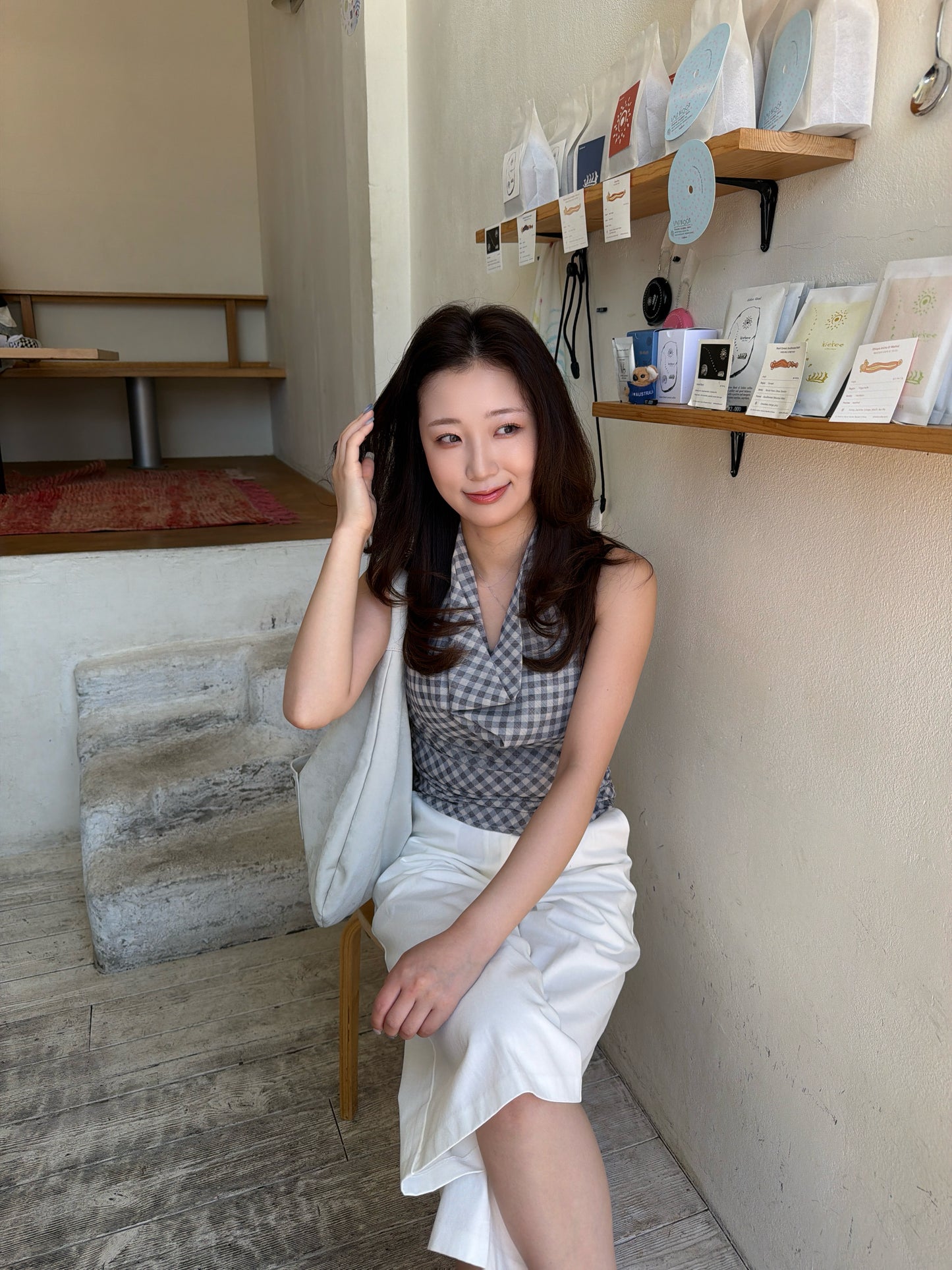 check holter neck blouse / 2color