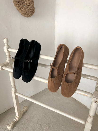 strap gather flat shoes / 2color
