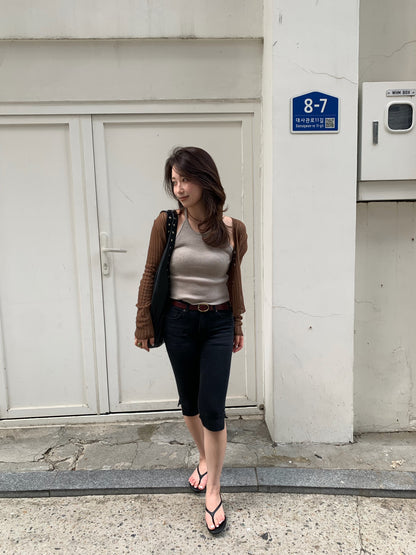 half denim slim pants