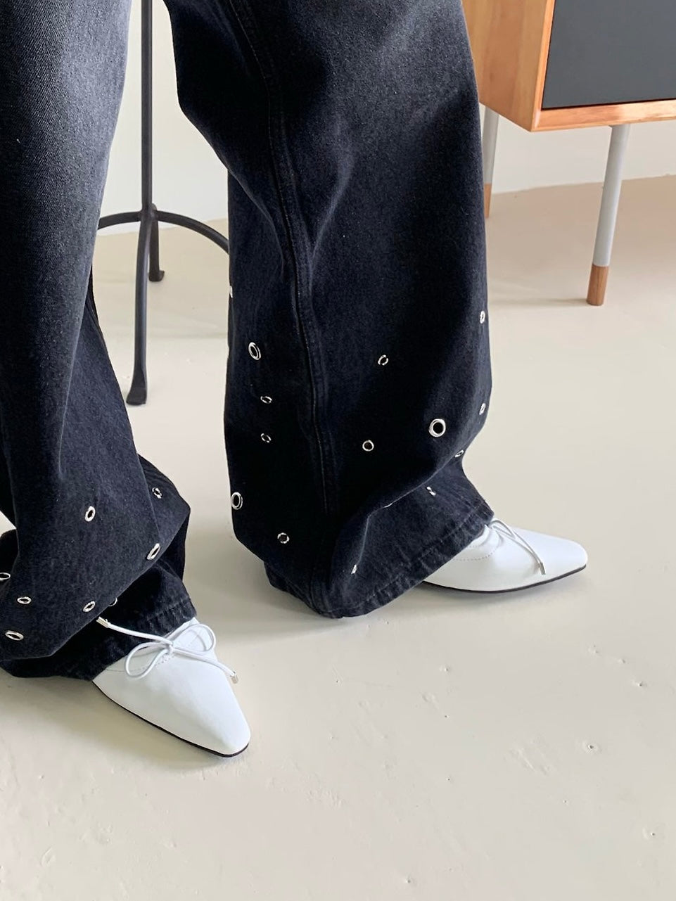 【送料無料】pointed ribbon flat shoes / 3color