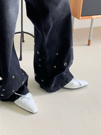 【送料無料】pointed ribbon flat shoes / 3color