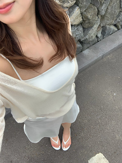 deep Vneck see through knit / 2color