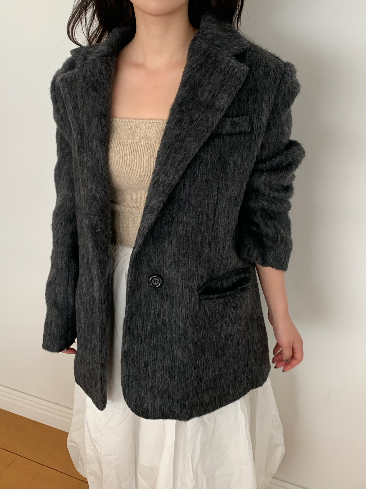 【予約】shaggy overfit jacket coat / ash black