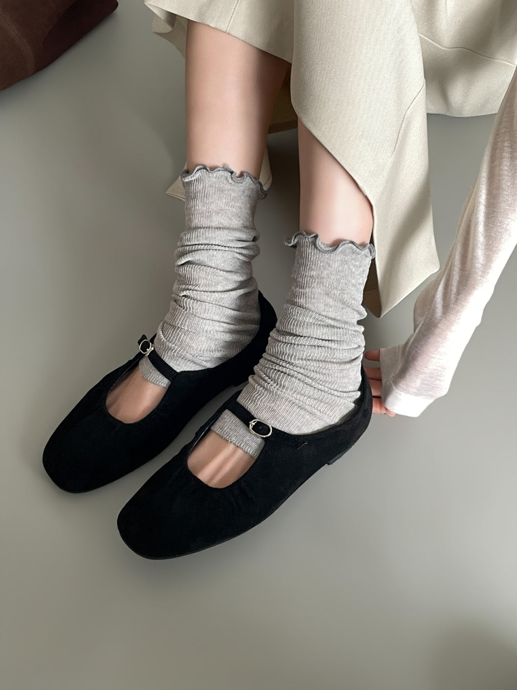 strap gather flat shoes / 2color