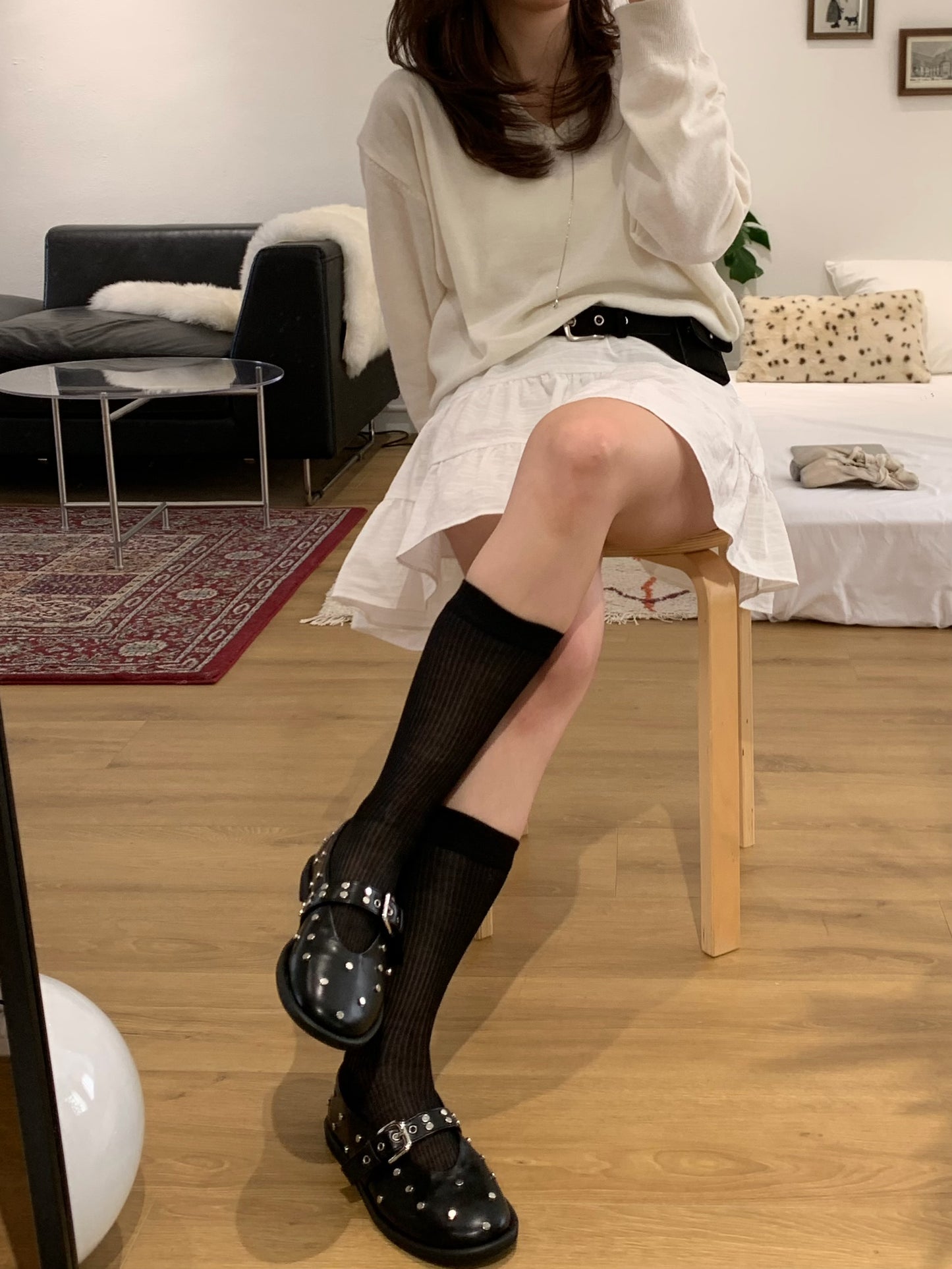round belt studded loafer