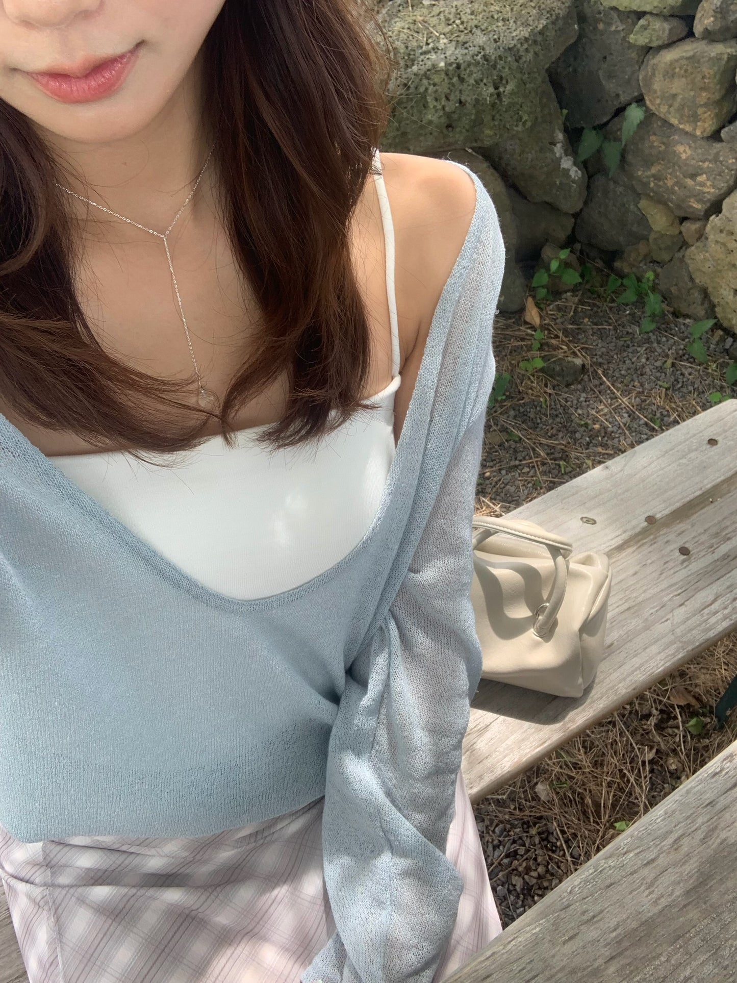 deep Vneck see through knit / 2color