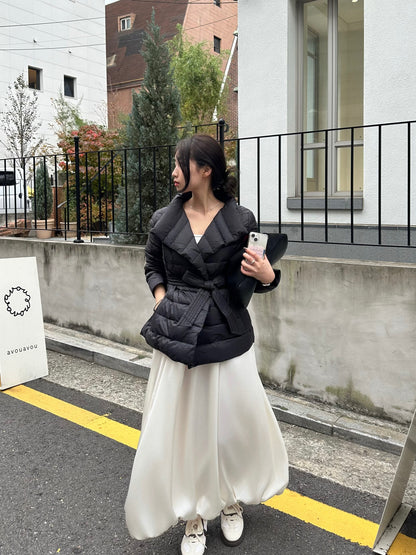 【即納】2way waist ribbon short down / black