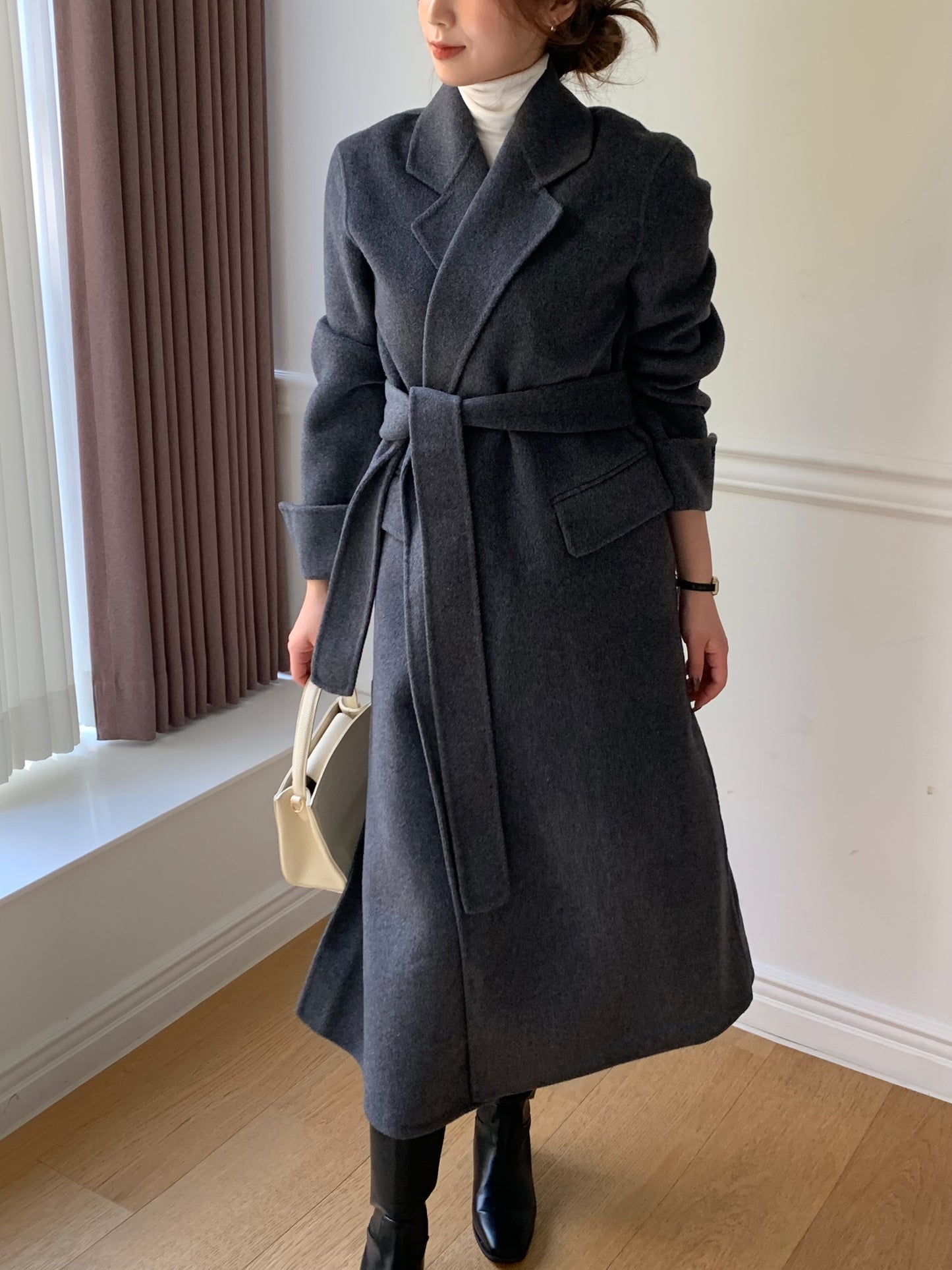 【即納】◆送料無料◆[wool 90％] HAND MADE - luxury long coat / charcoal gray