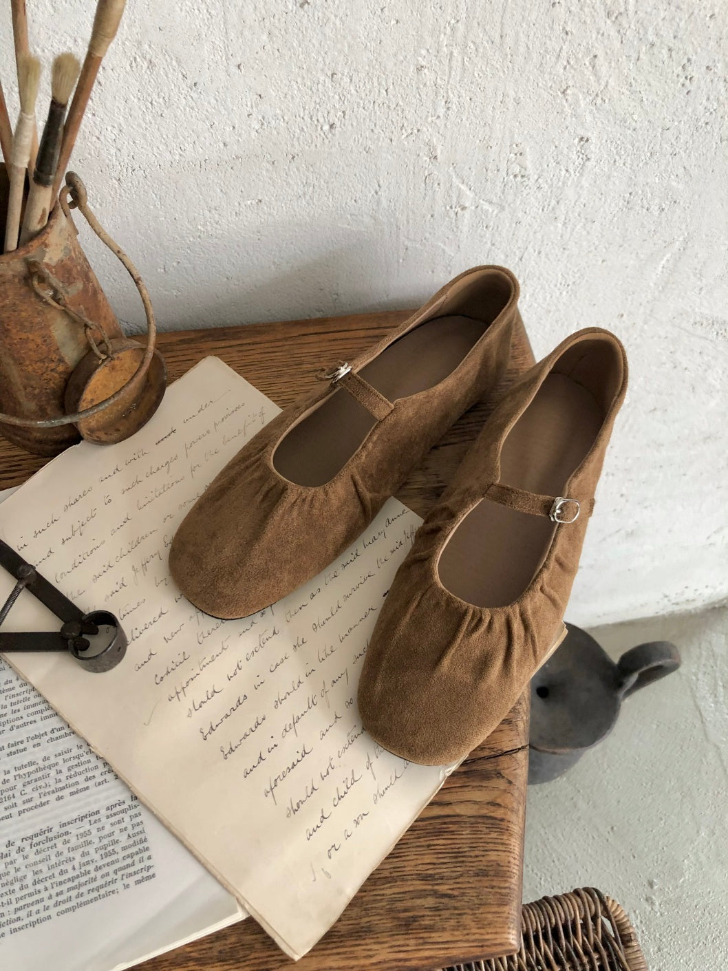 strap gather flat shoes / 2color
