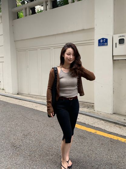 half denim slim pants