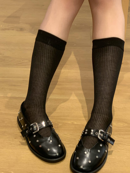round belt studded loafer