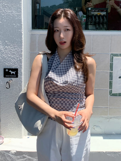 check holter neck blouse / 2color