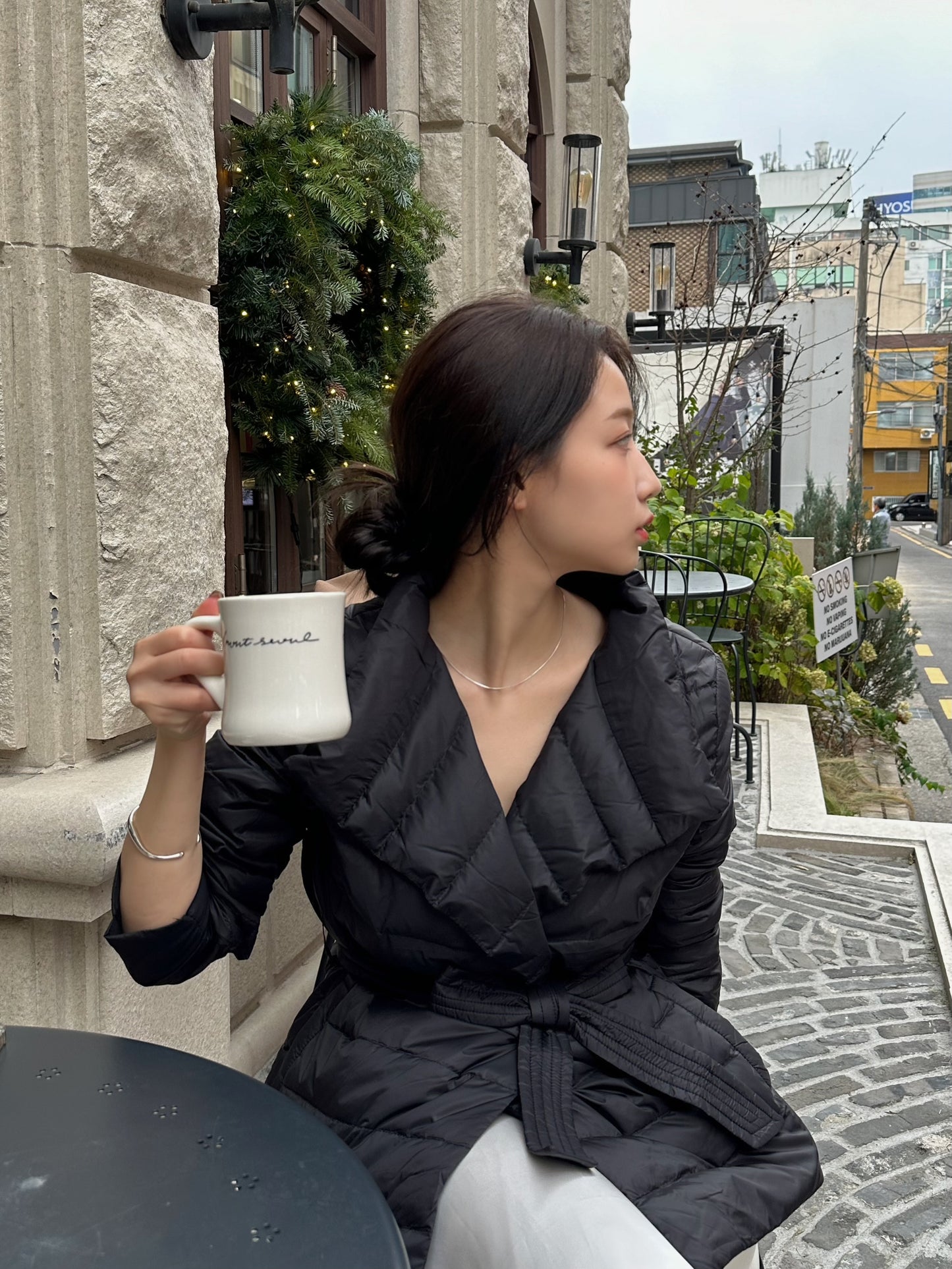 【即納】2way waist ribbon short down / black