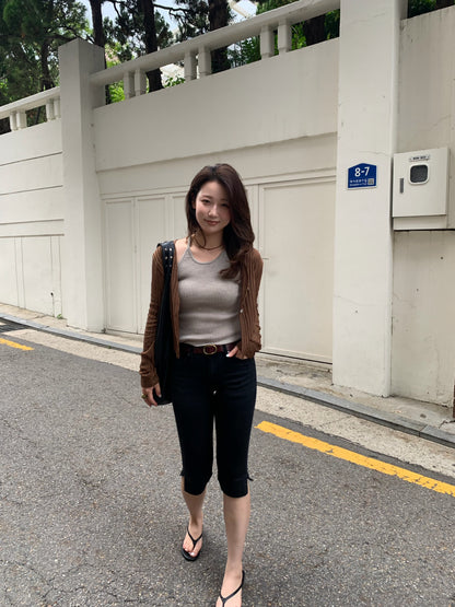 half denim slim pants
