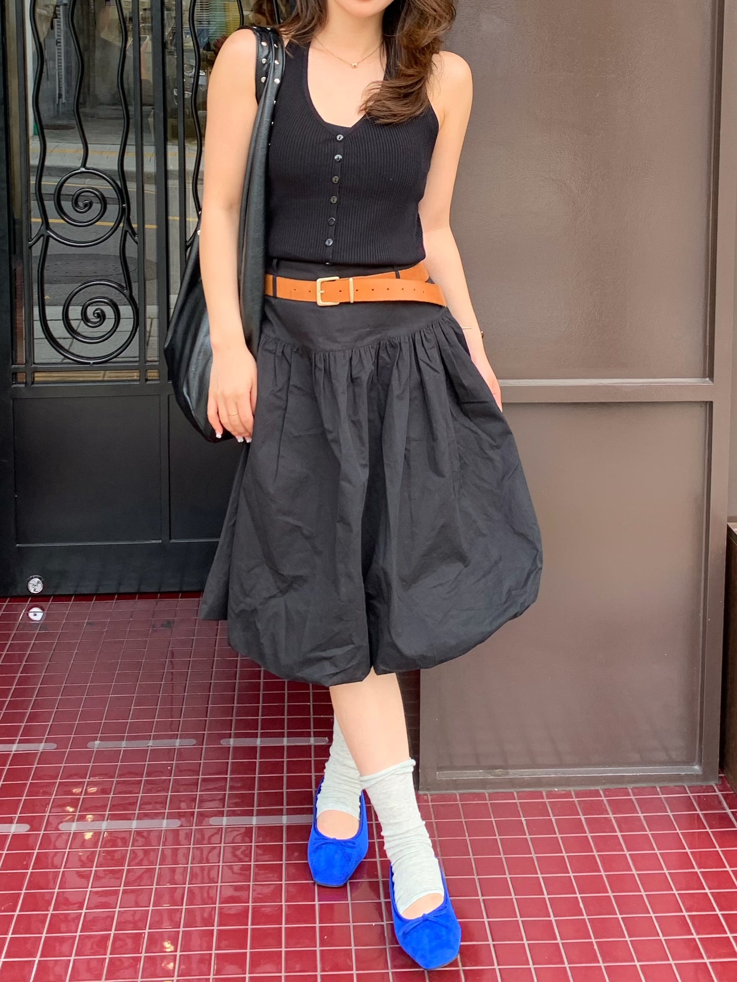 double belt balloon skirt / 2color