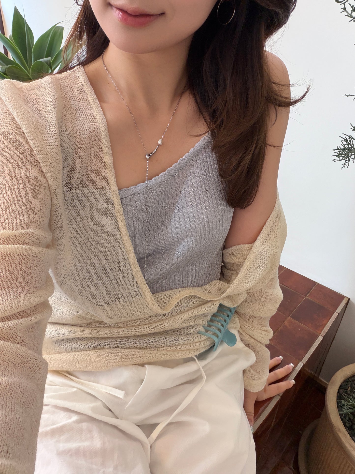 deep Vneck see through knit / 2color