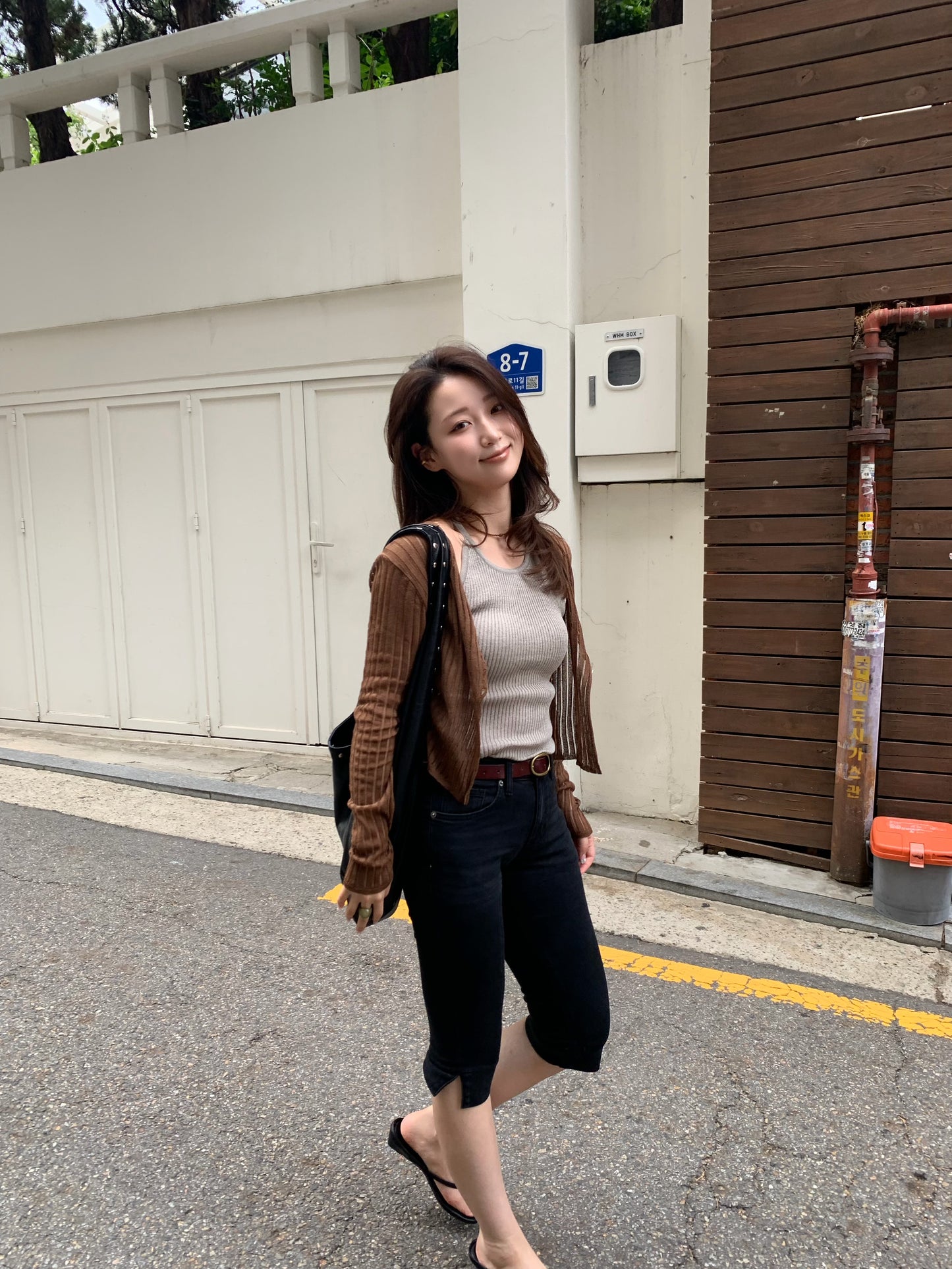 half denim slim pants
