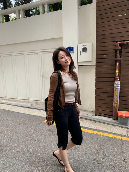 half denim slim pants