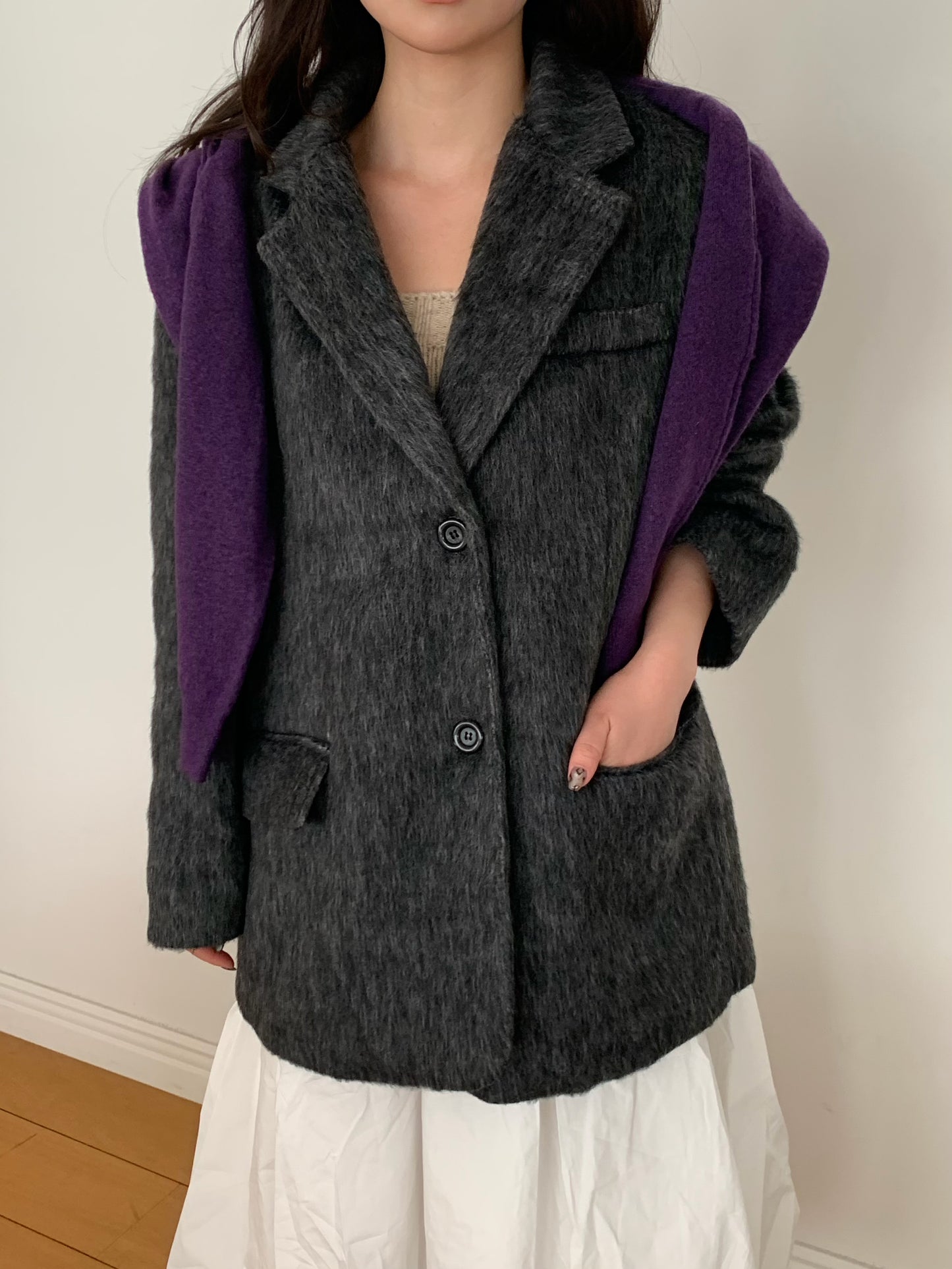 【予約】shaggy overfit jacket coat / ash black