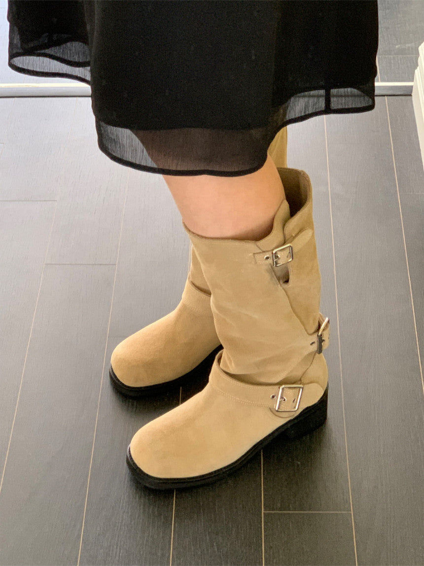 suede belt middle boots (本革) / 3color