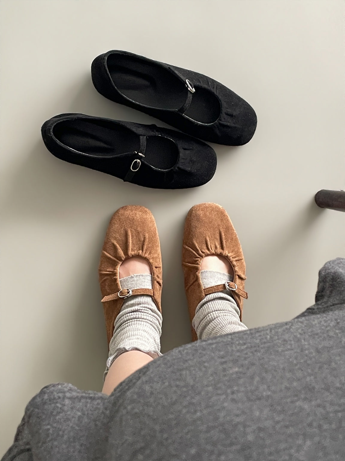 strap gather flat shoes / 2color